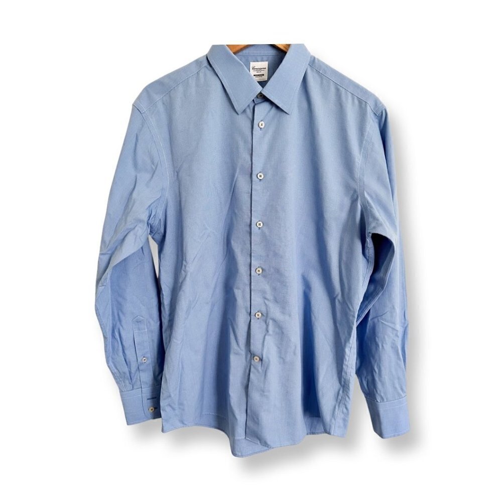 CAMICISSIMA Milano Mens Dress Shirt Long Sleeves Regular Cotton Blue Check Sz 41